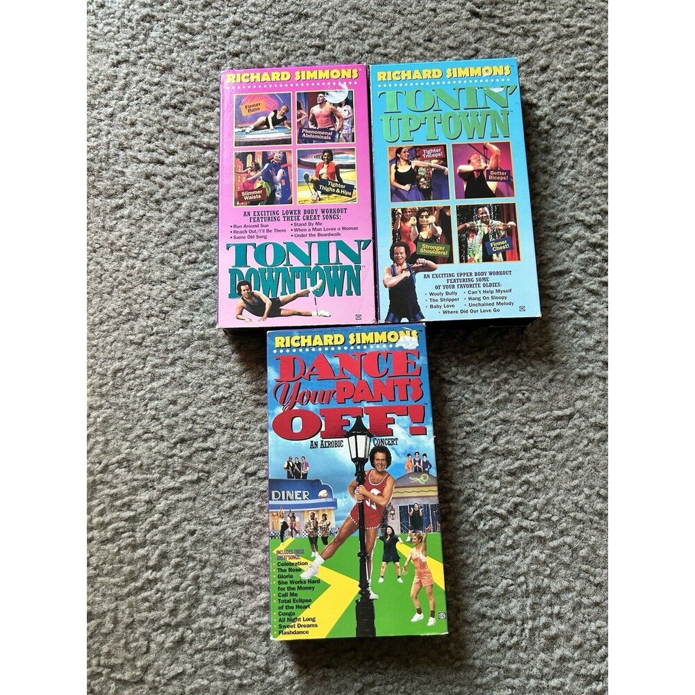 Richard Simmons Dance Exercise Videos 3 VHS Tape Set Tonin Uptown & Downtown